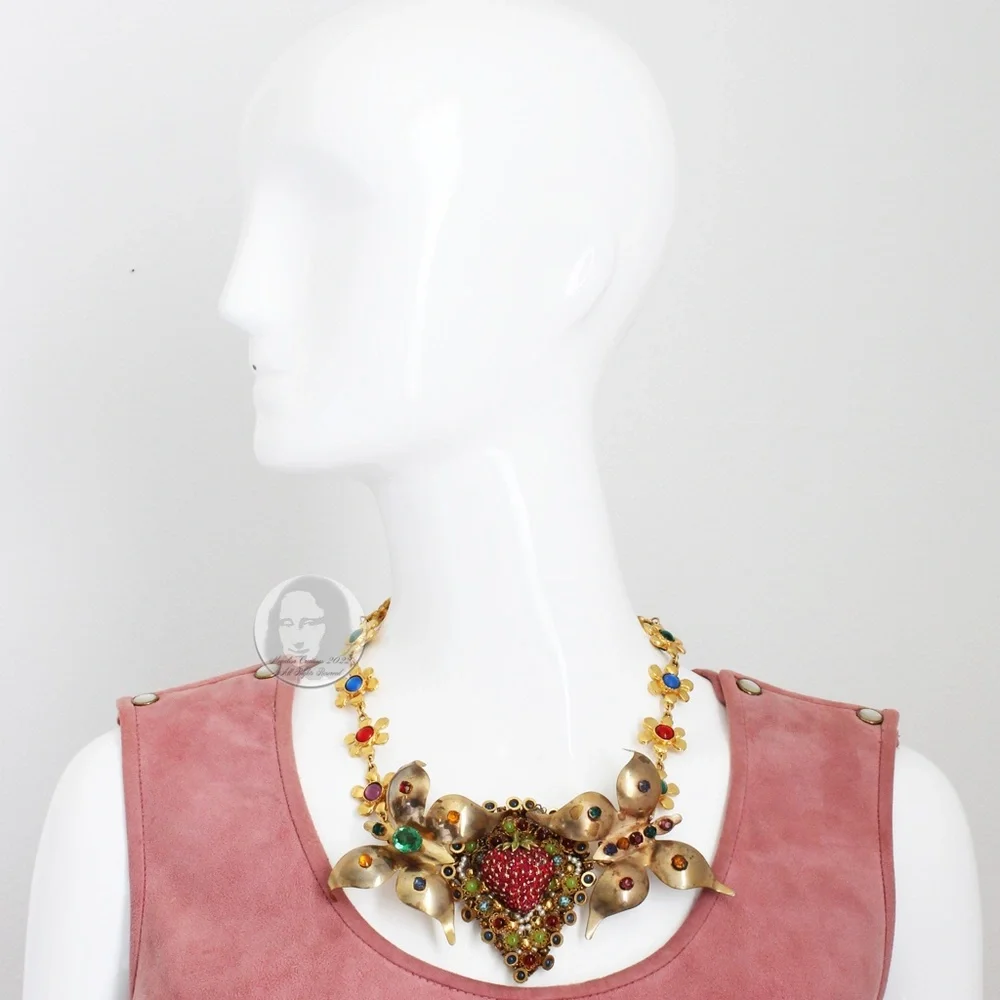 Vintage Butterfly & Berry Necklace Rhinestones Florals By Stephanie Lake Design